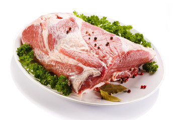 Fresh raw pork on white background