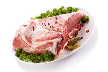 Fresh raw pork on white background
