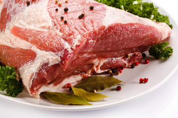 Fresh raw pork on white background