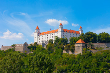 Fototapeta na wymiar Medieval castle on hill against sky, Bratislava, Slovakia