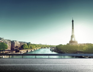 Eiffel Tower and road in sunrise time