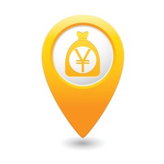 Money bag with yen sign on map pointer