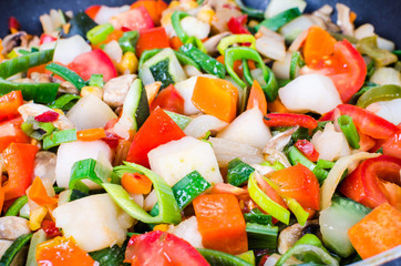 Sliced vegetables in the pan
