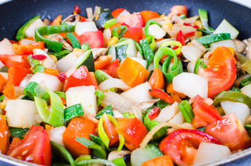 Sliced vegetables in the pan