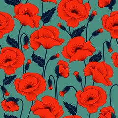 Printed kitchen splashbacks Red Poppy seamless pattern