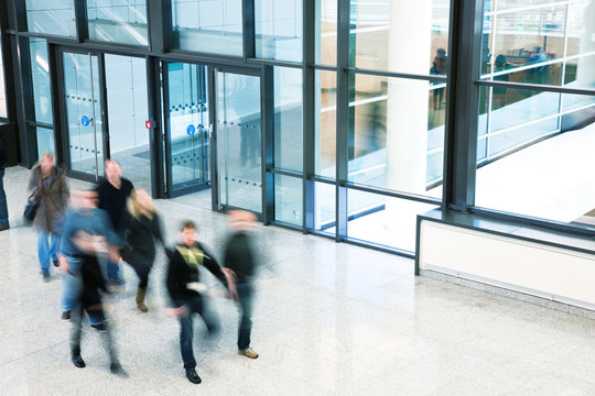 People Walking in Modern Office Building, Motion Blur