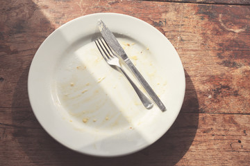 Dirty plate and cutlery