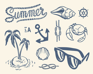Vintage summer collection of nautical illustrations