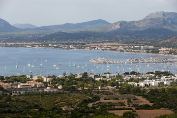 The panoramic view of Pollenca Port. Majorca, Spain