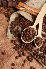 Coffee beans on table close-up