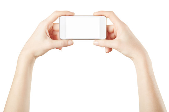 Smartphone in female hands isolated, clipping path