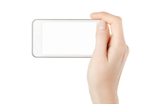 Smartphone in female hand on white, clipping path