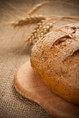 baked bread on burlap