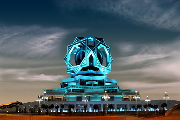 Beautiful palace on a night sky as a background. Ashkhabad. Turk