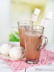 Hot chocolate with marshmallows, on light background