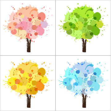Four seasons tree of paint splashes