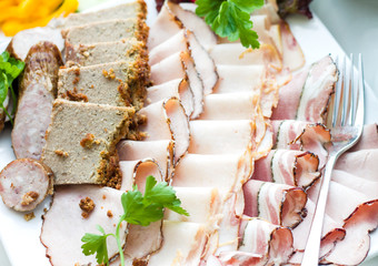 Polish meat products. Composition on the plate.