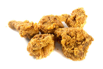 Fried chicken on white background.