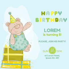 Baby Bear Birthday Card - invitation, congratulation
