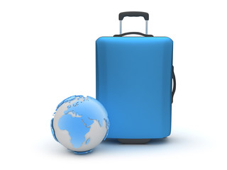 Travel symbols - earth globe and baggage