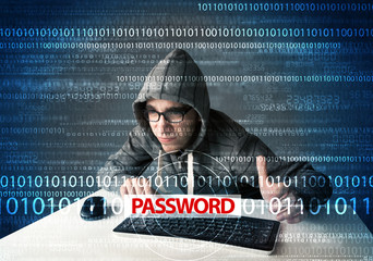 Young geek hacker stealing password