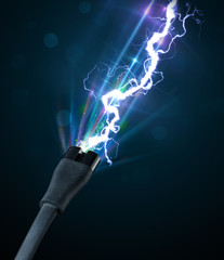 Electric cable with glowing electricity lightning