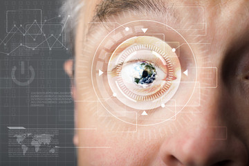Cyber man with technolgy eye looking