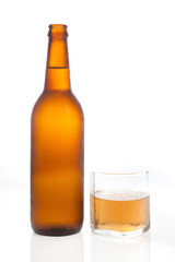 Bottle with glass on a white background.