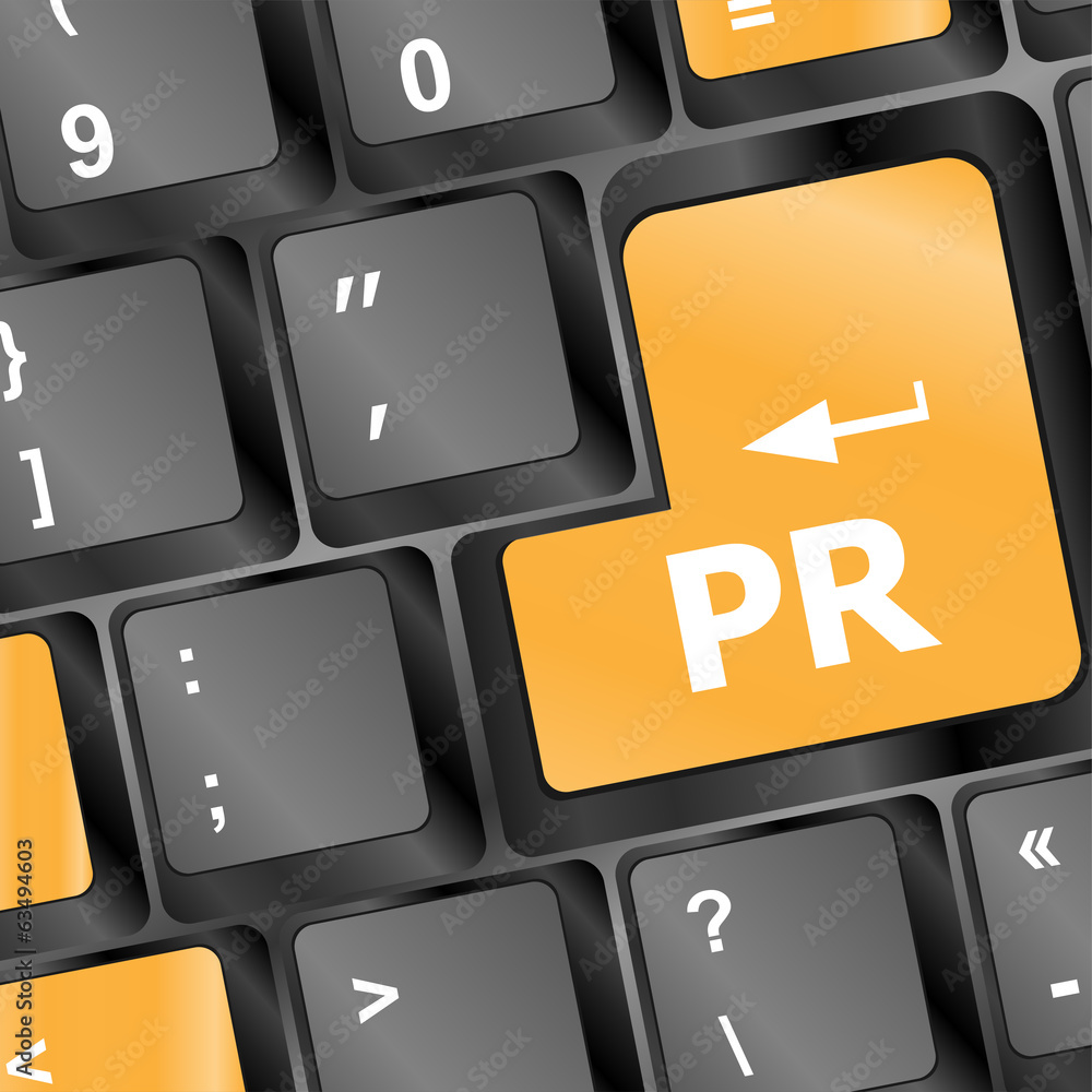 Poster marketing concept: computer keyboard with word pr