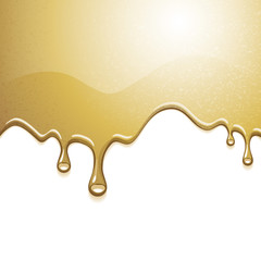 Drips of golden shiny liquid. Melting background.