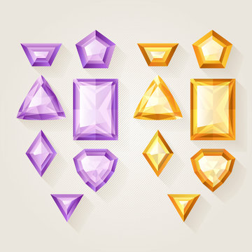 Set of realistic jewels. Colorful gemstones - orange and purple.