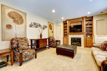 Fototapeta premium Luxury living room with fireplace and TV