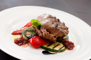 grilled steak with vegetables
