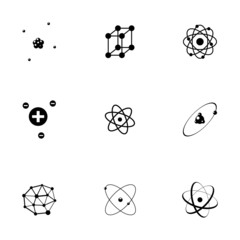 Vector black atom icons set - obrazy, fototapety, plakaty