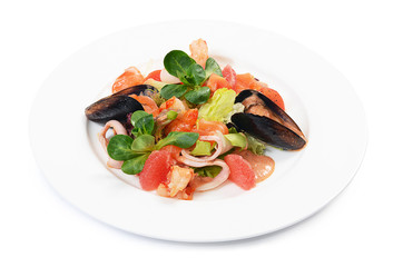 Salad from seafood and a salmon