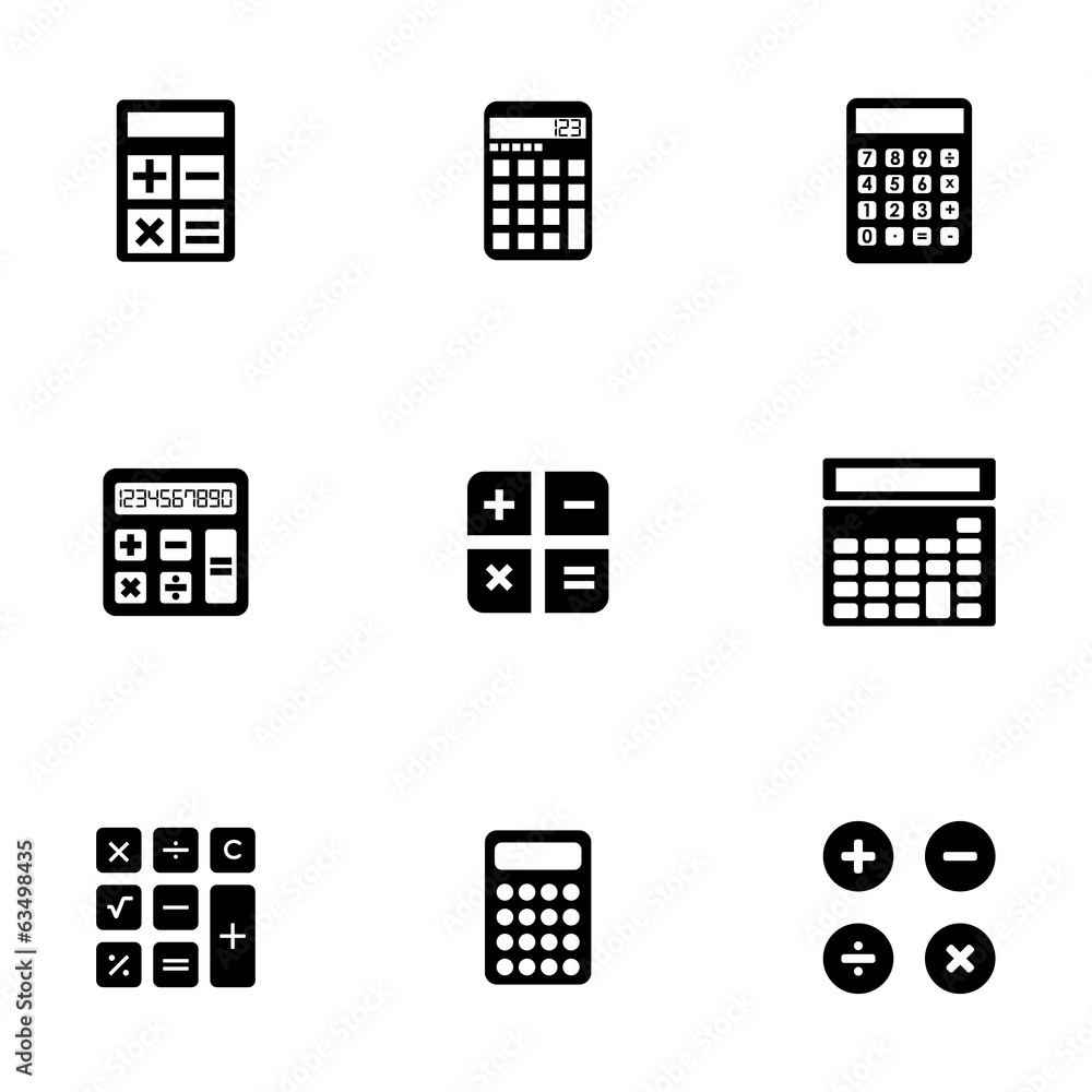 Sticker Vector black calculator icons set