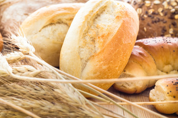 Different bakery products bread rolls grain