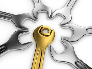 Wrenches and nut. Solution concept.