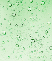 water drops on green glass. macro