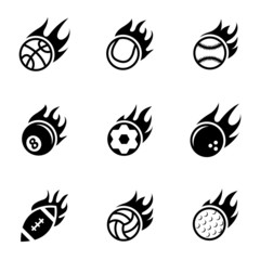 Vector black fire sport balls icons set