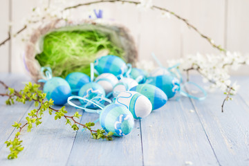 View Easter eggs spring branches