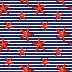Seamless striped pattern with starfish