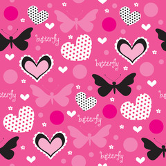 butterfly and heart pattern vector illustration