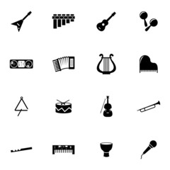 Vector black music instruments icons set