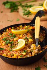 Vegetarian paella with corn