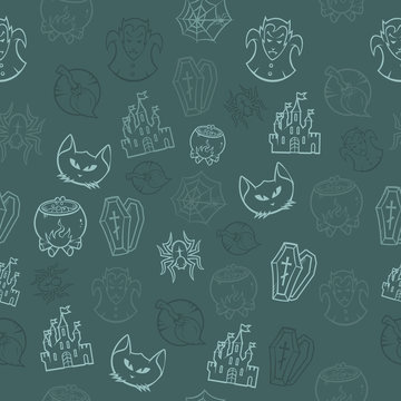Seamless background with halloween elements. Colored pattern.