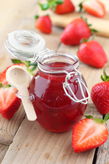 Fresh strawberry jam in glass jar