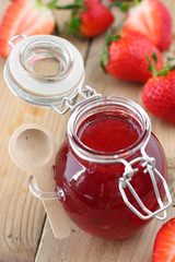 Fresh strawberry jam in glass jar