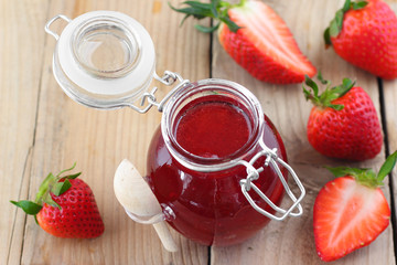 Fresh strawberry jam in glass jar