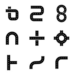 Vector black road elements icons set